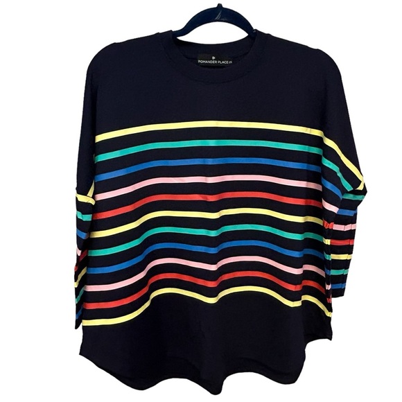 Pomander Place new colorful striped Oversized ladies 3/4 sleeve top One Size - Picture 1 of 9